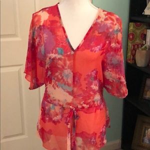 a.n.a semi sheer dolman sleeve tie waist blouse